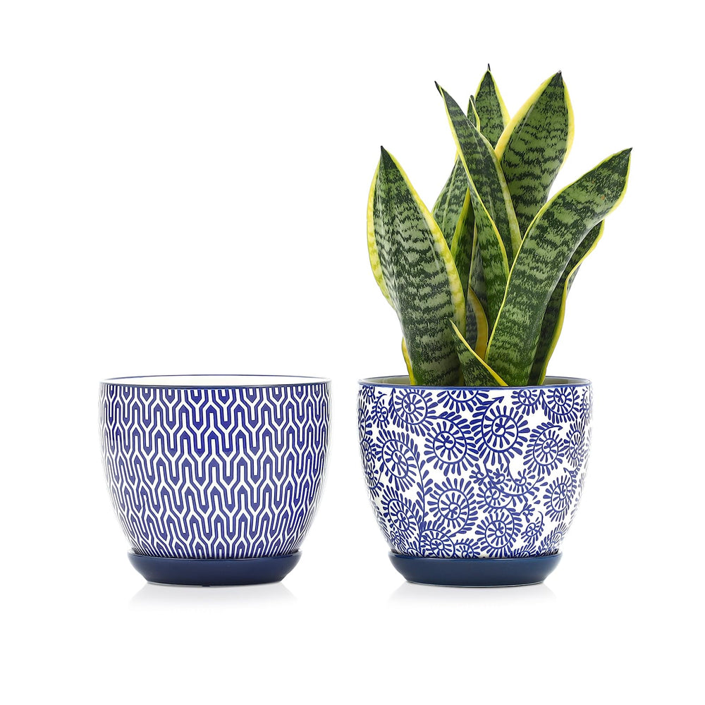 Selamica 6.5 Inch Ceramic Planters Set of 2 in Vintage Blue