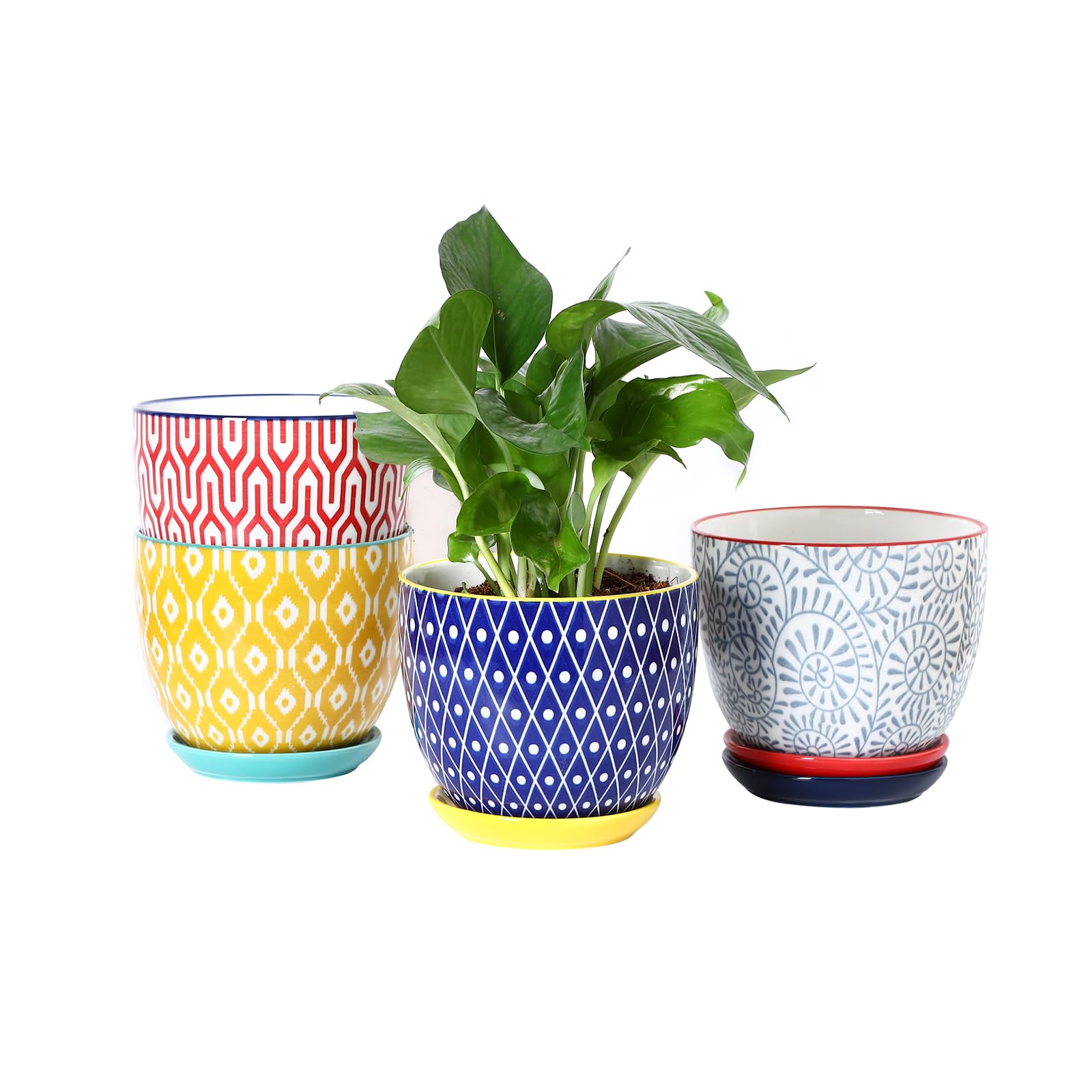Selamica ceramic plant pots set of 4, assorted colours, front view