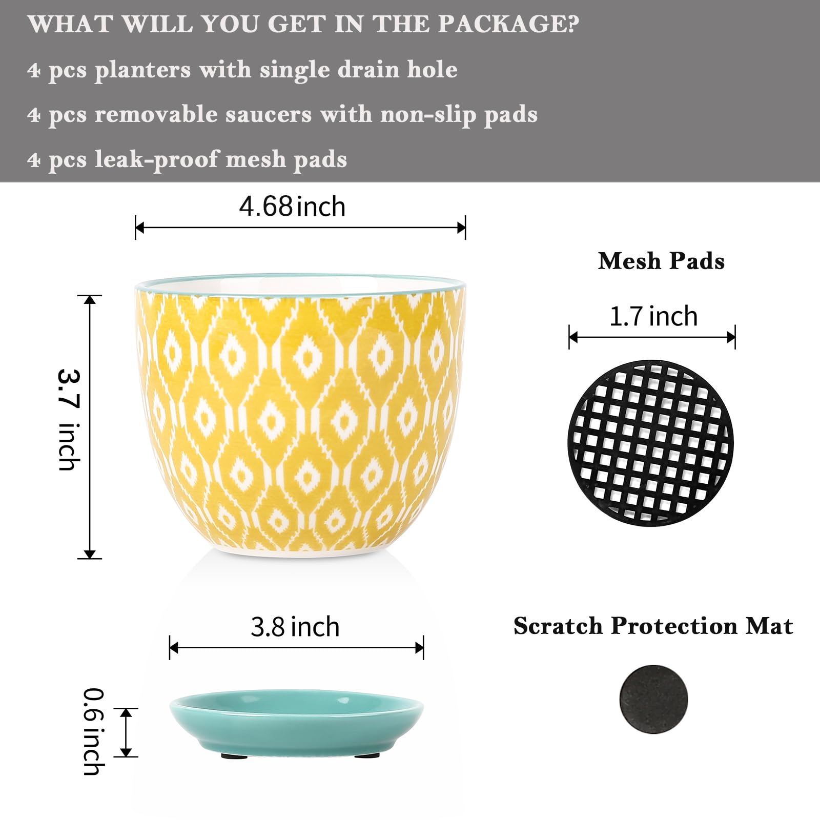Selamica ceramic pot with removable saucer and mesh pad