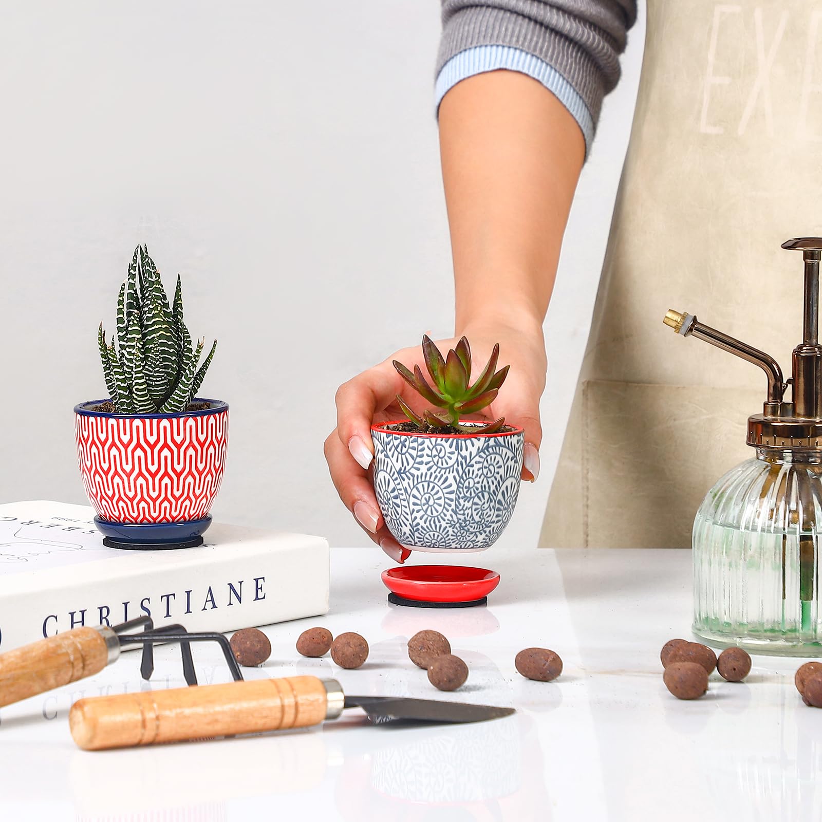 Selamica Mini Pot with Saucer and Mesh Pad