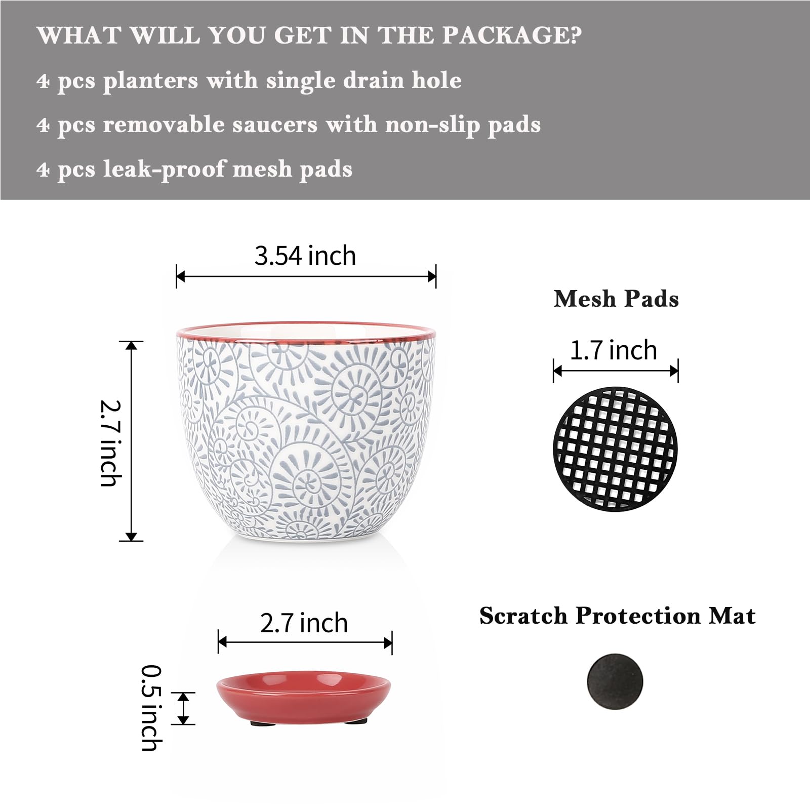 Selamica succulent pot with removable saucer and mesh pad