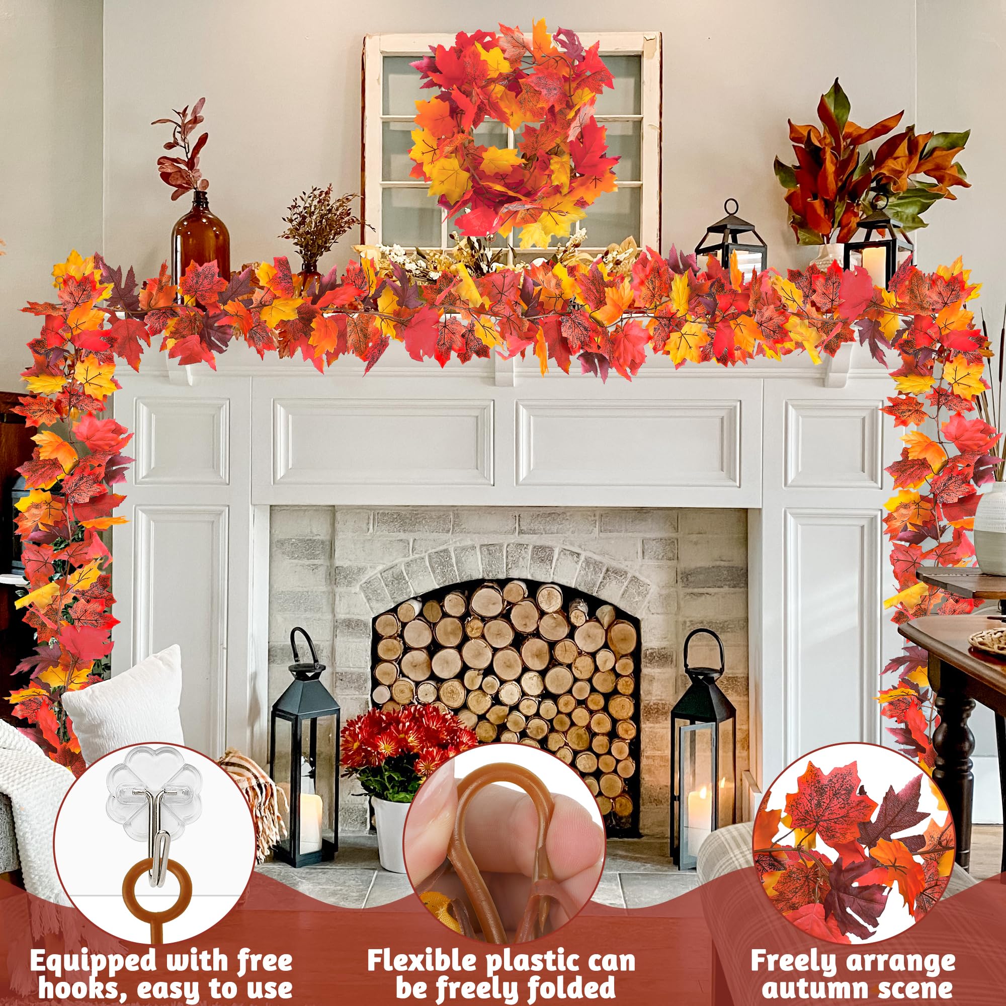 Self-adhesive hooks included with Helimoto fall garland