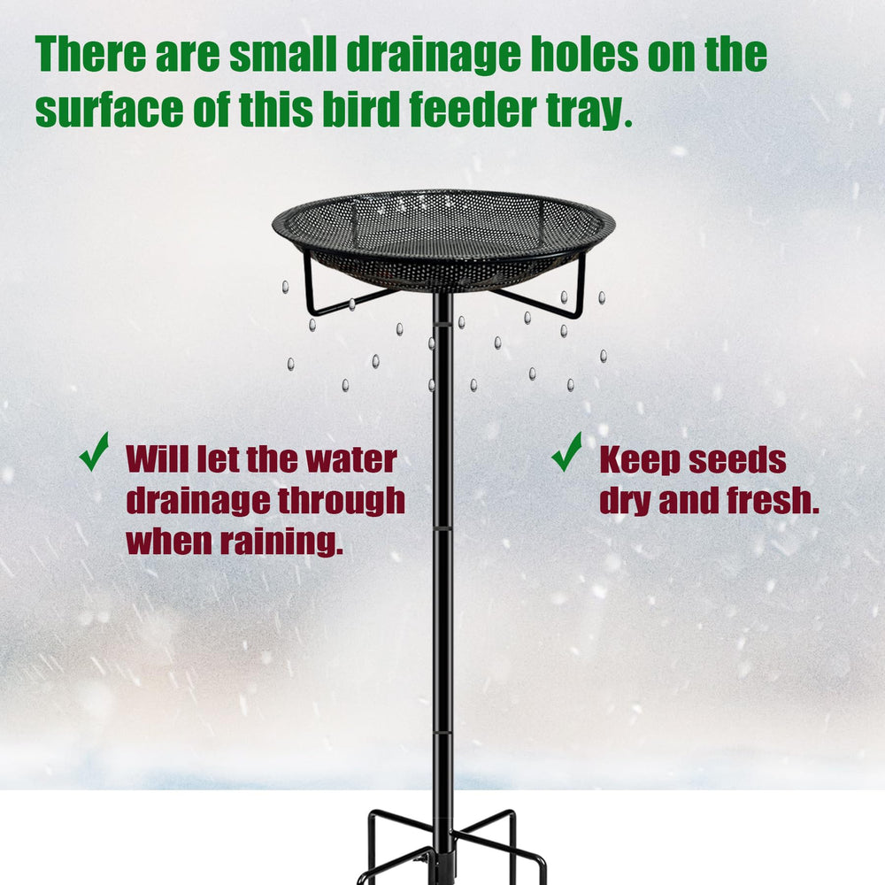 Self-draining holes on the bird feeder tray surface