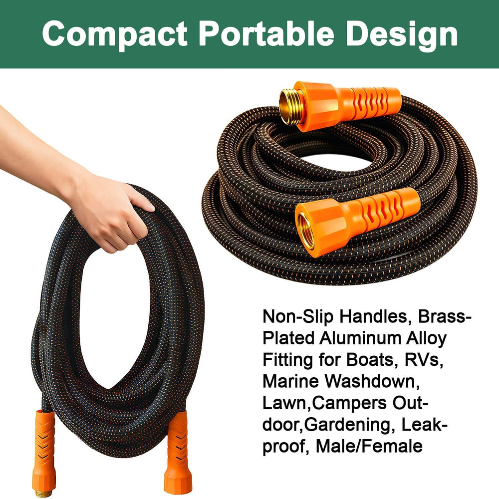 Semifrut garden hose in a garden setting