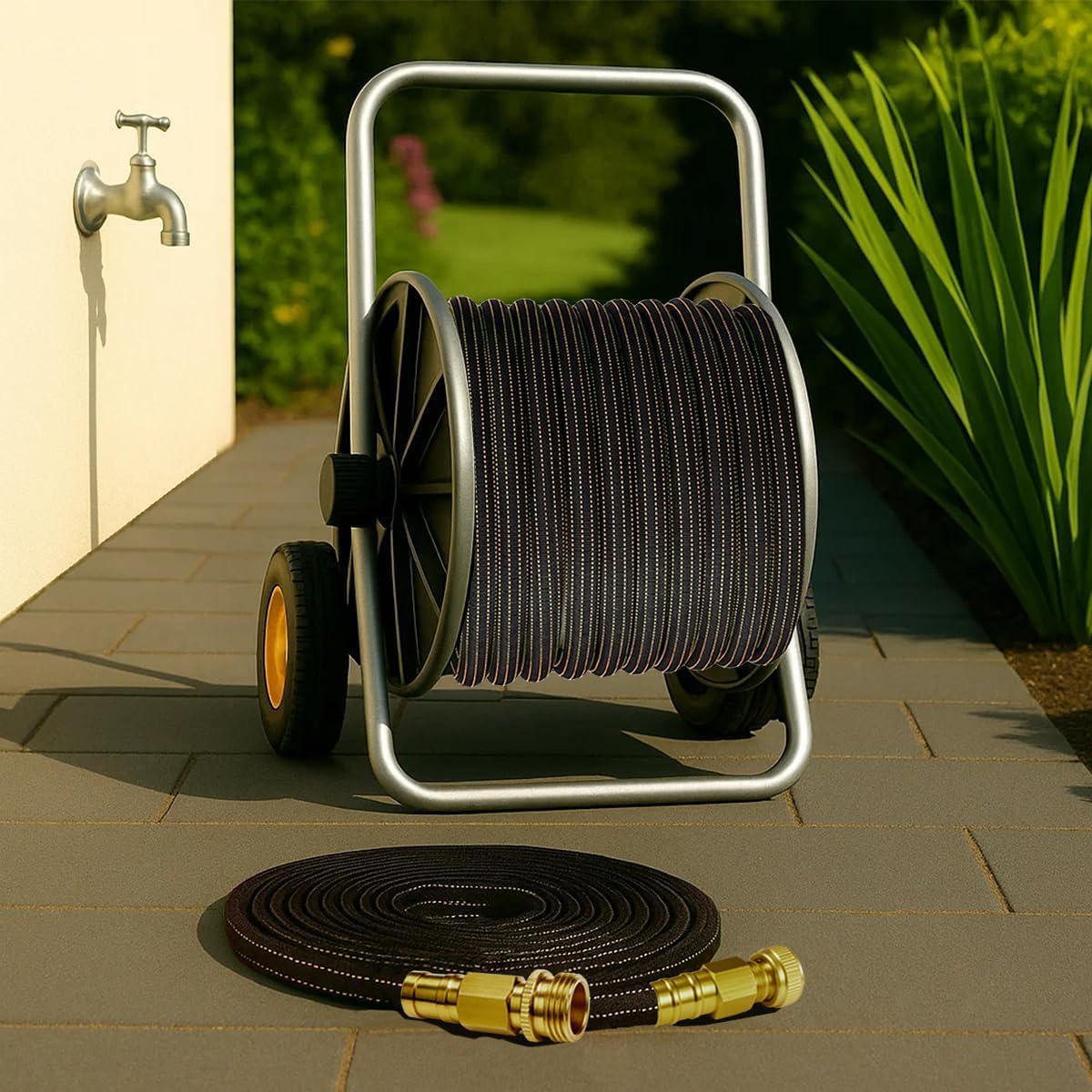 Semifrut garden hose packaged with nozzle in box