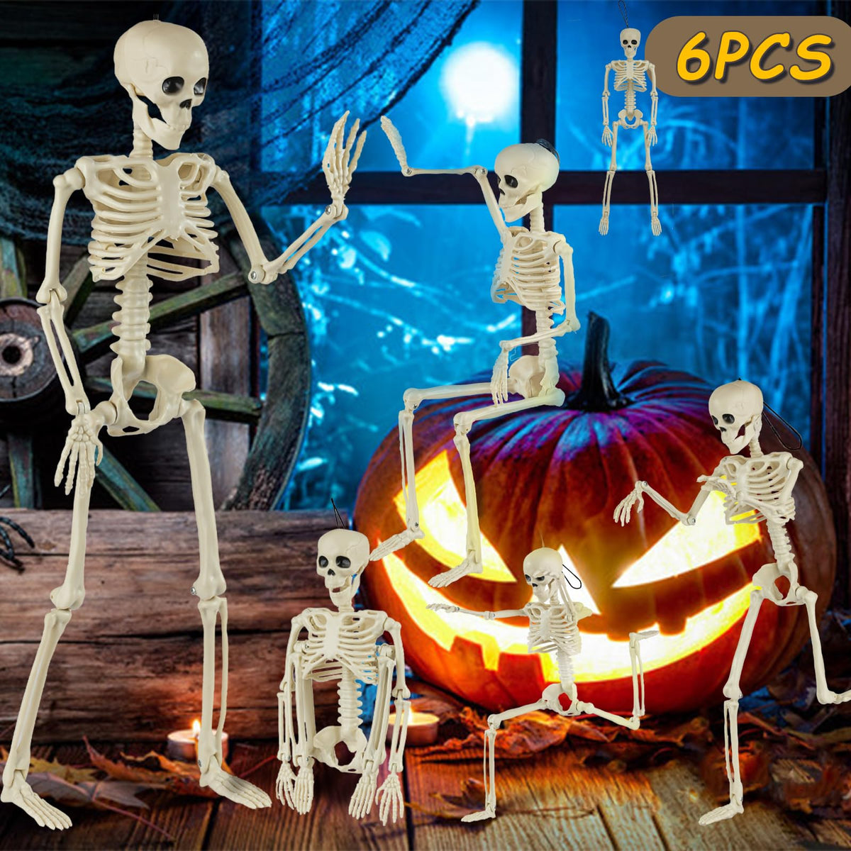 SEMITIMES 6 Pack Skeleton Decorations full view