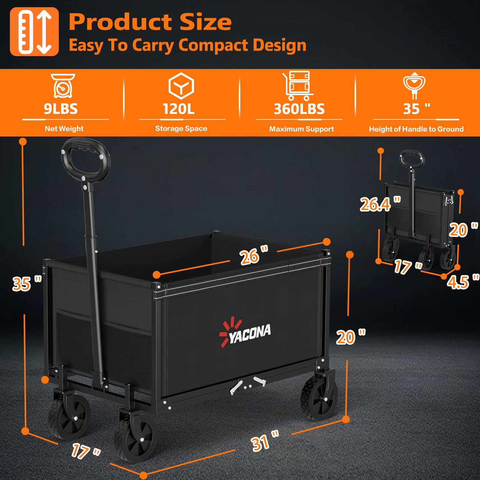 Semoprus Foldable Wagon Cart being carried in a trunk