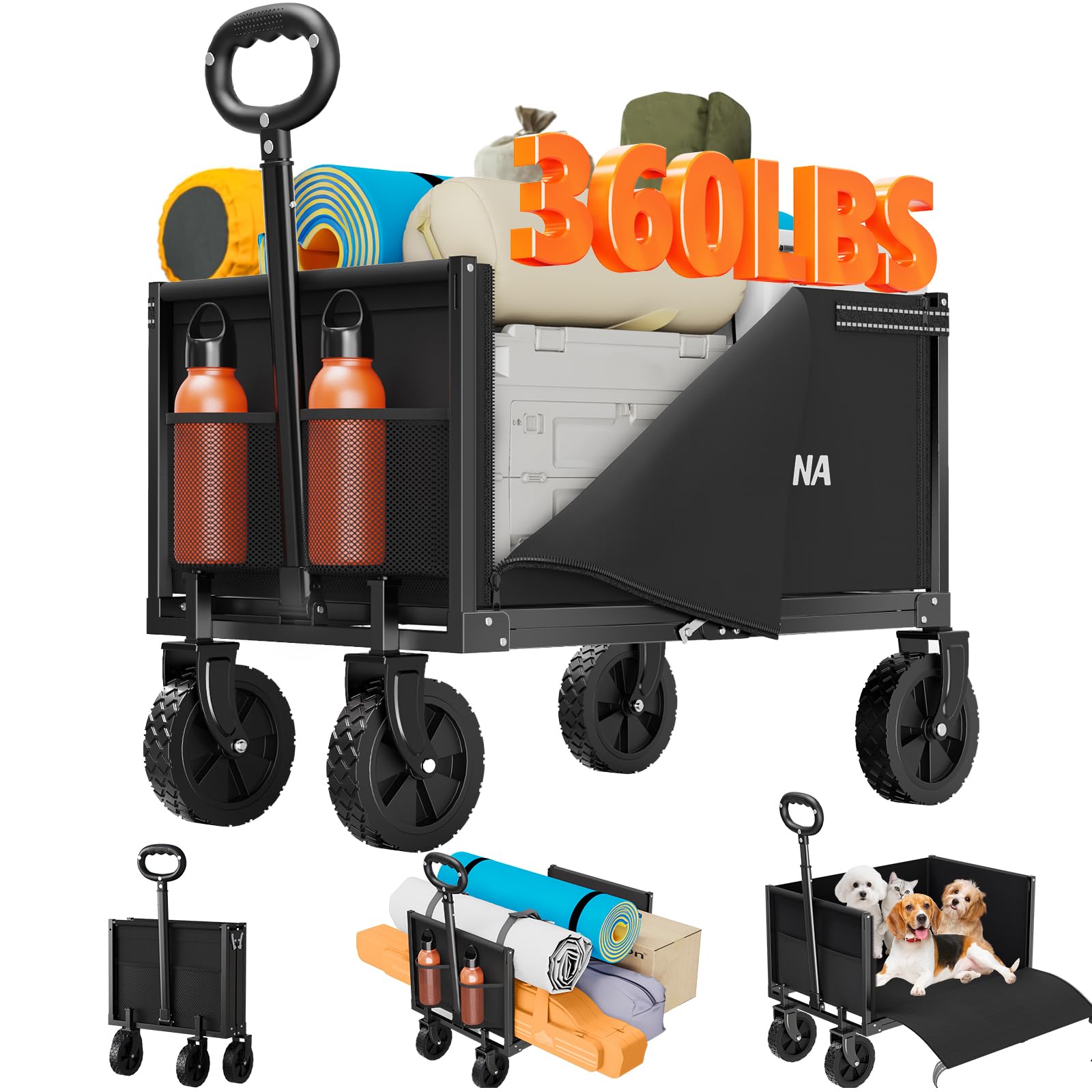 Semoprus Foldable Wagon Cart front view with sturdy wheels