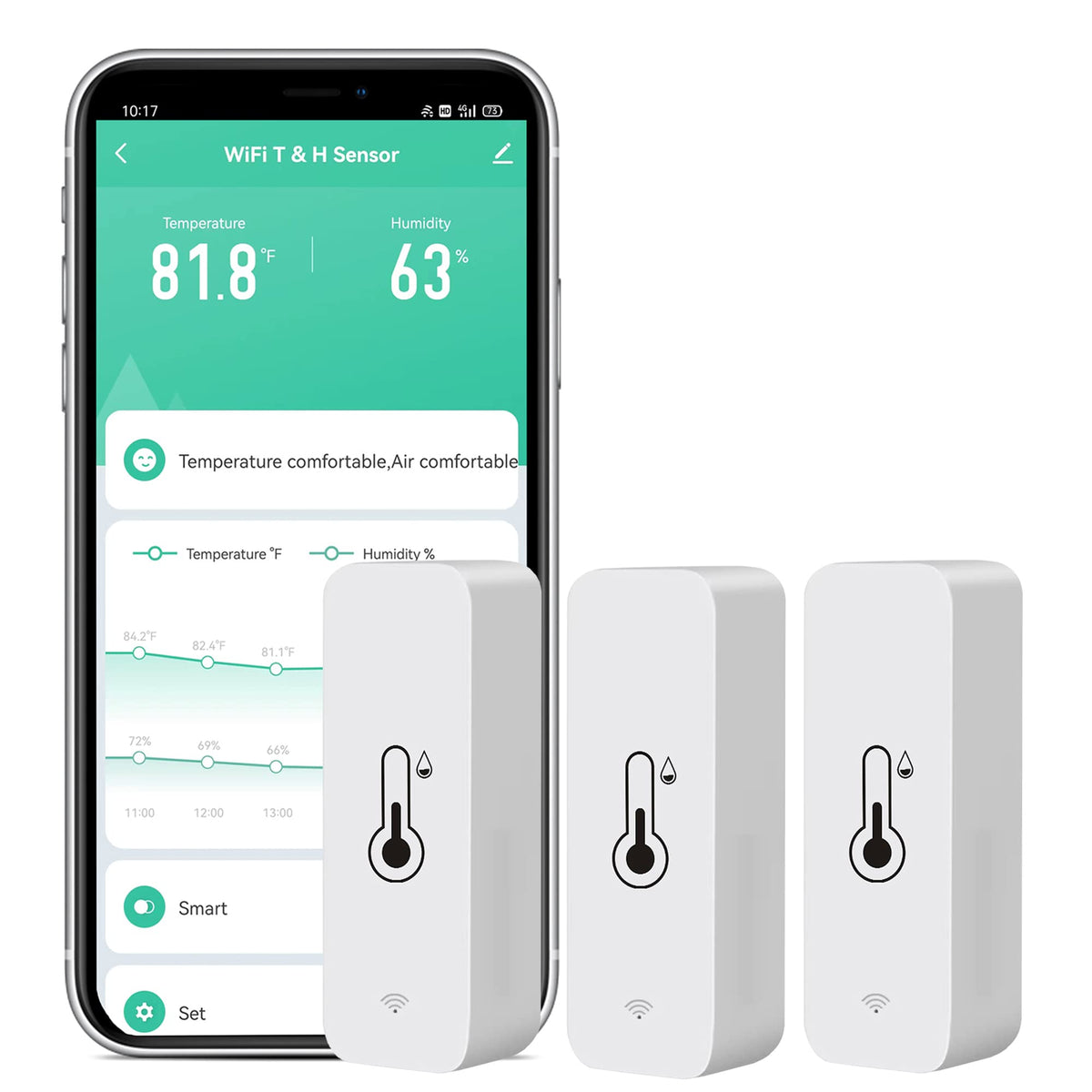 SENCKIT 3-Pack WiFi Temperature Humidity Sensors front view