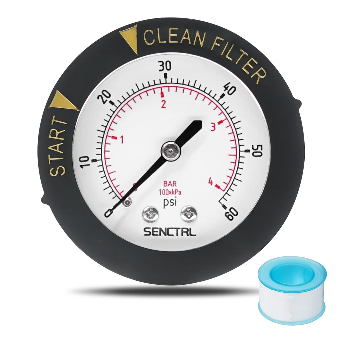 senctrl 0-60 Psi Pool Filter Pressure Gauge front view