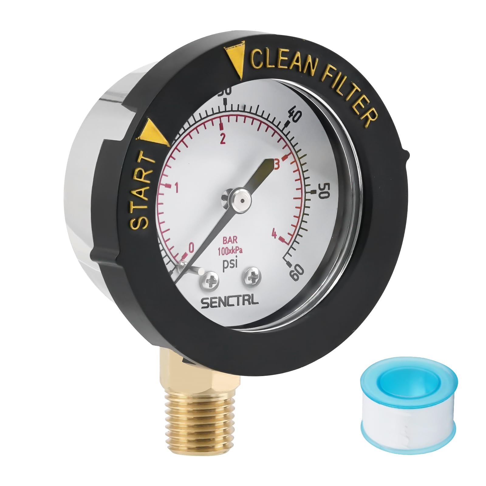 senctrl Pool Filter Pressure Gauge close-up of dial and markings