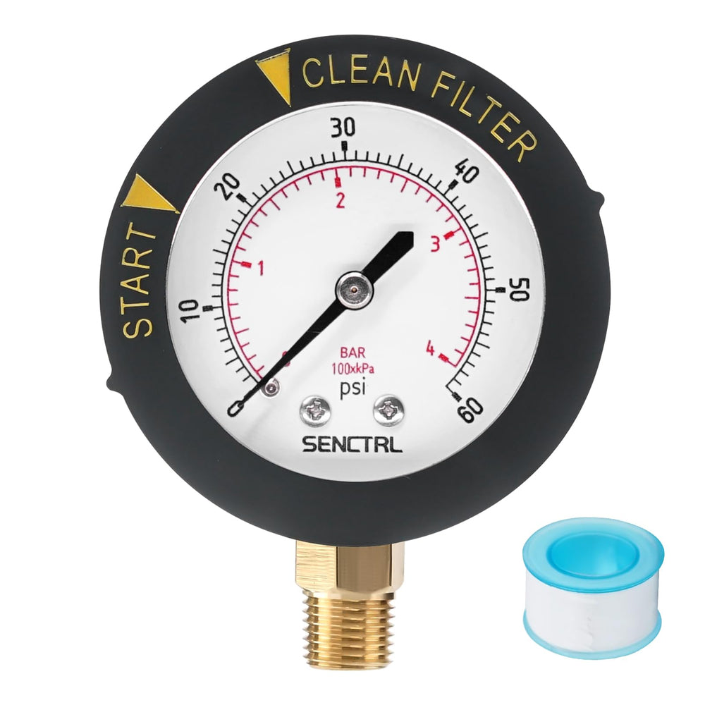 senctrl Pool Filter Pressure Gauge front view with circular dial