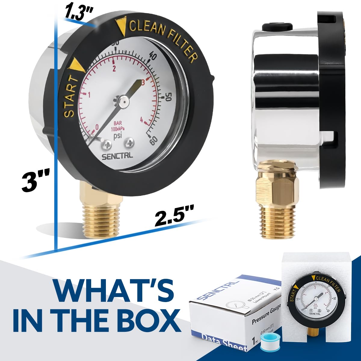 senctrl Pool Filter Pressure Gauge in packaging for sale