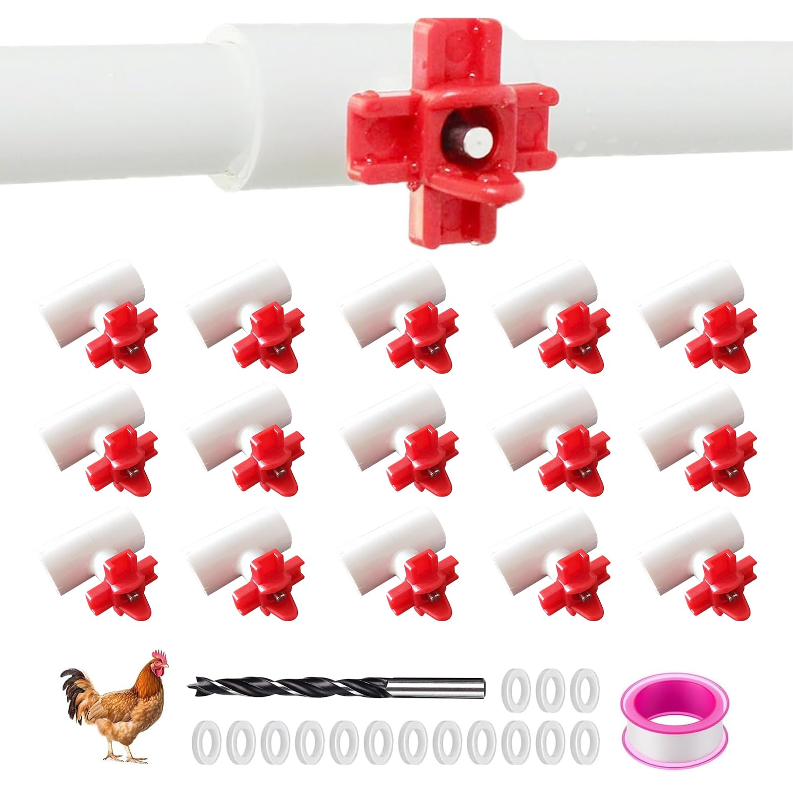 senylanhxy 15-Pack Horizontal Chicken Nipples Waterer Kit with PVC fittings