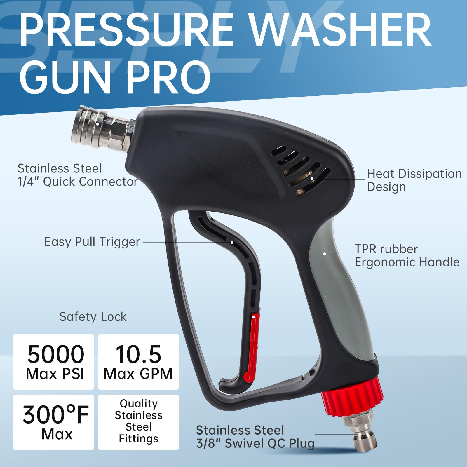 SEPLY Pressure Washer Short Gun side view showing connectors