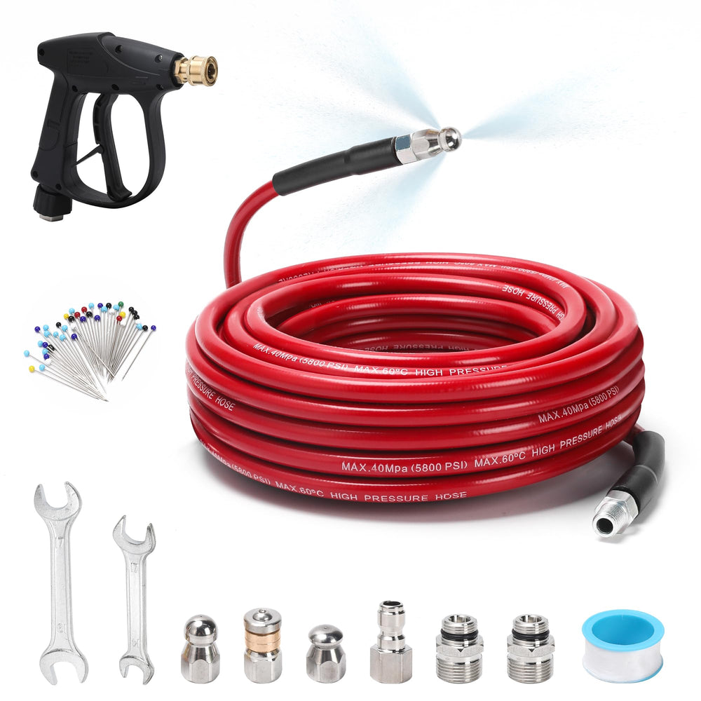 SEPLY Sewer Jetter Kit 50 FT with pressure washer gun and nozzles