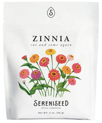 Sereniseed Cut and Come Again Zinnia Seeds 2 oz pouch front view