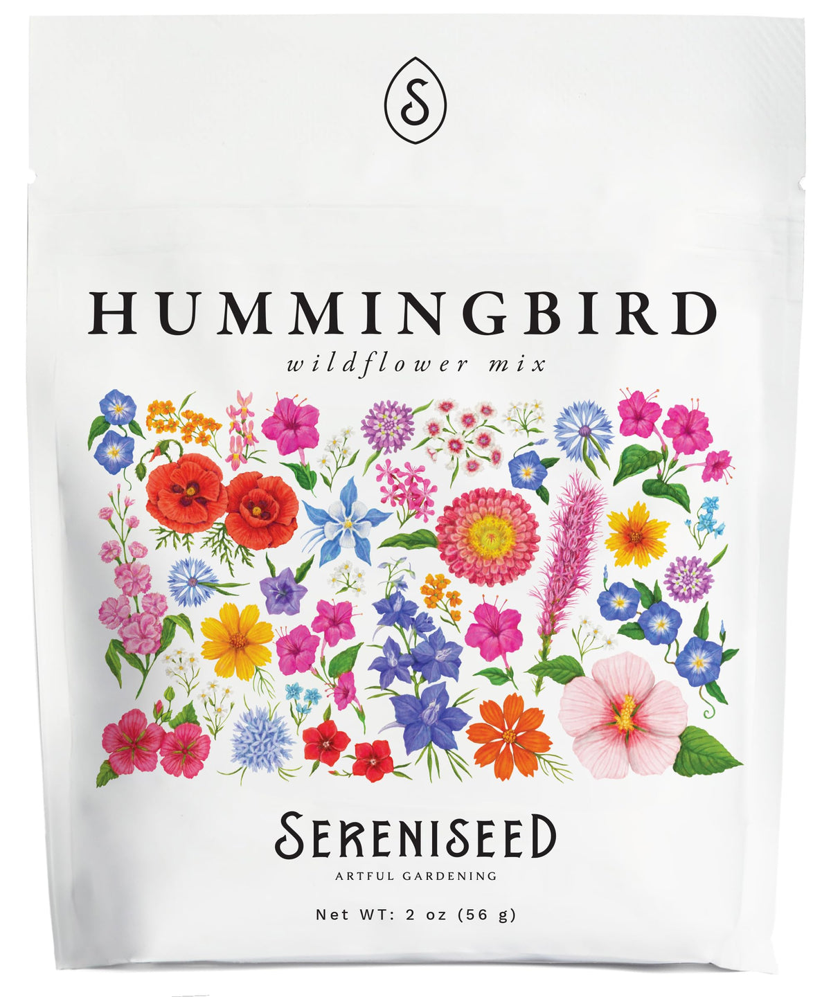 Sereniseed Hummingbird Wildflower Mix Seeds 2 oz pouch front view