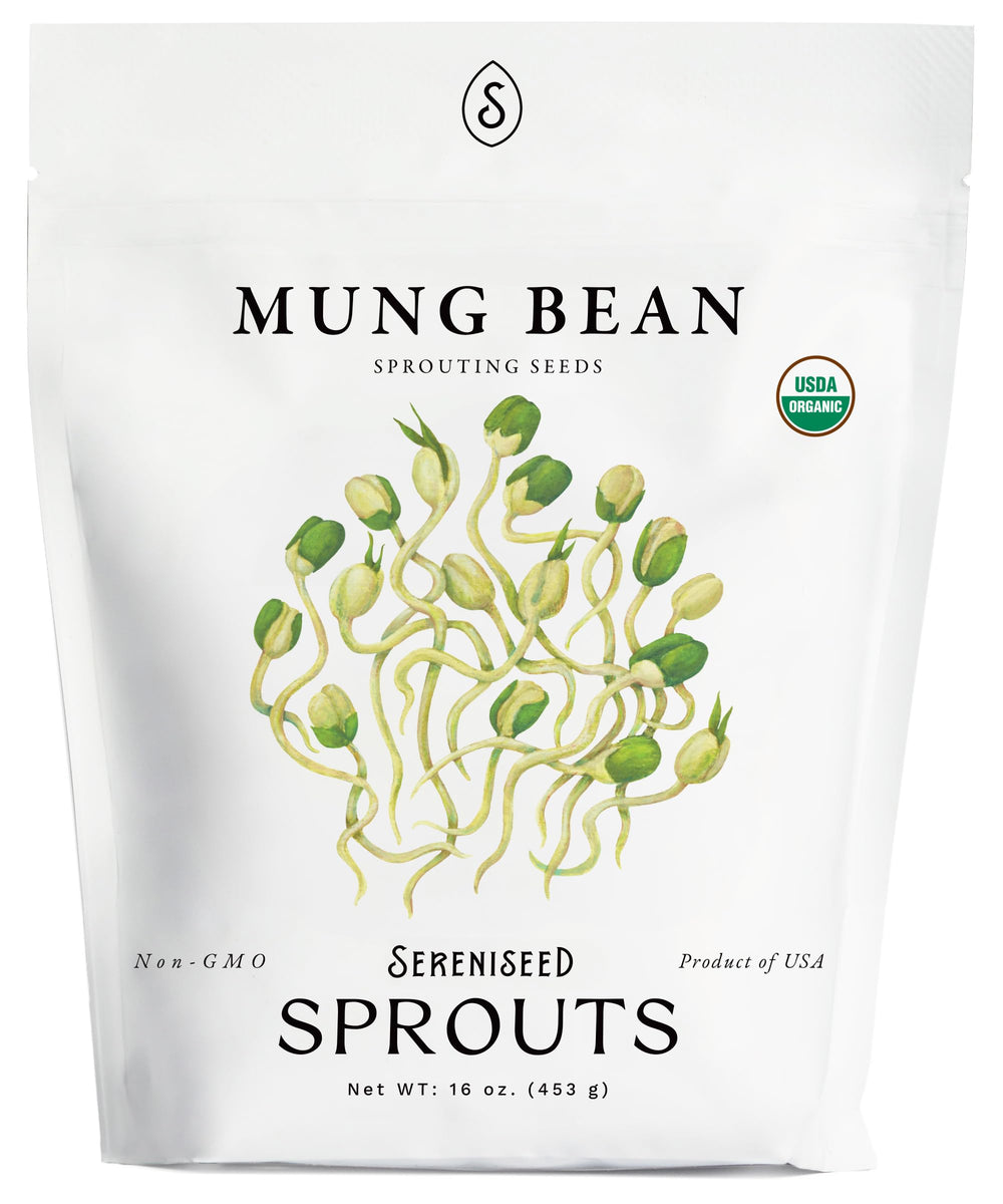 Sereniseed Organic Mung Bean Sprout Seeds 16 oz package front view