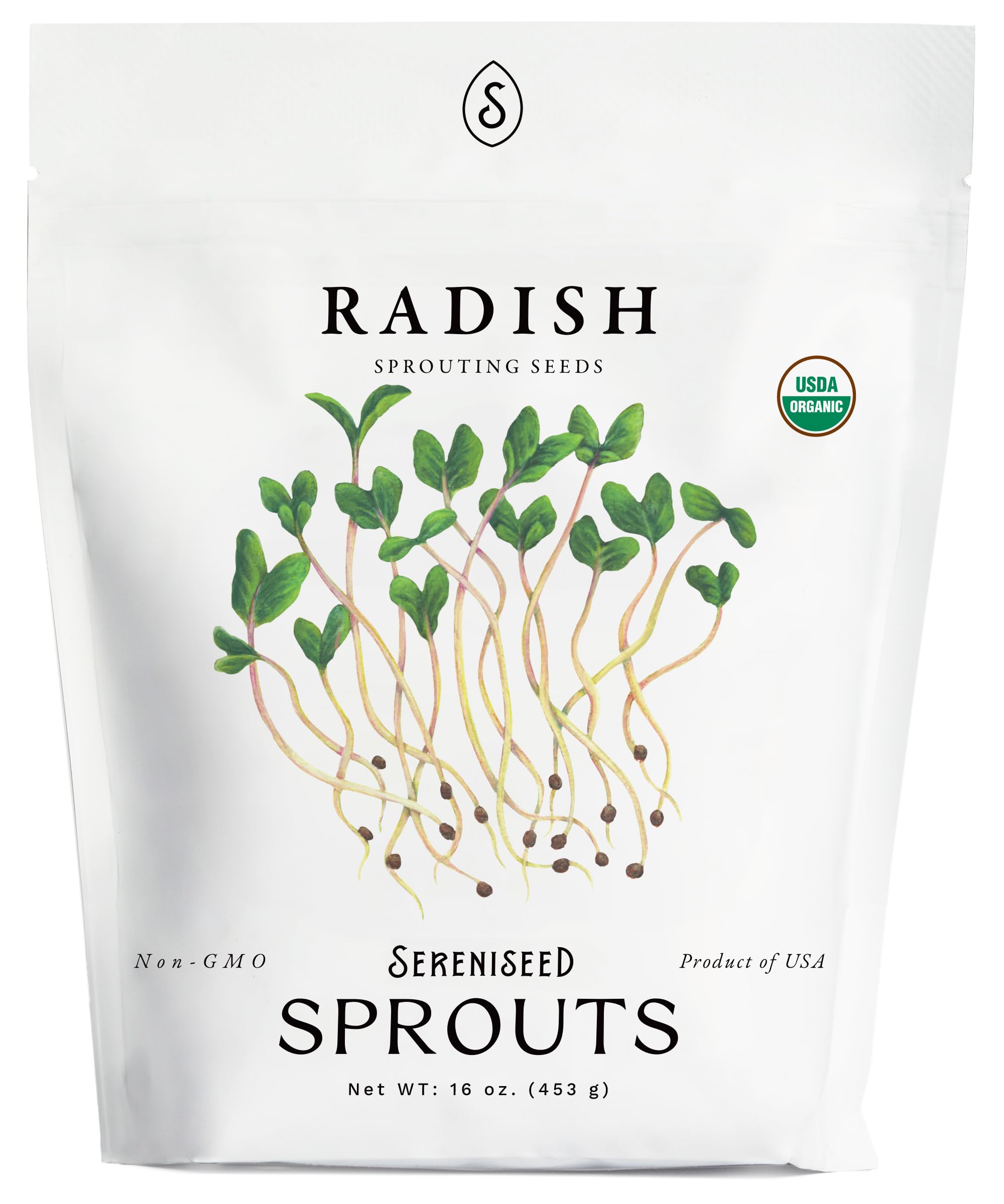 Sereniseed Organic Radish Sprout Seeds 16 oz front view