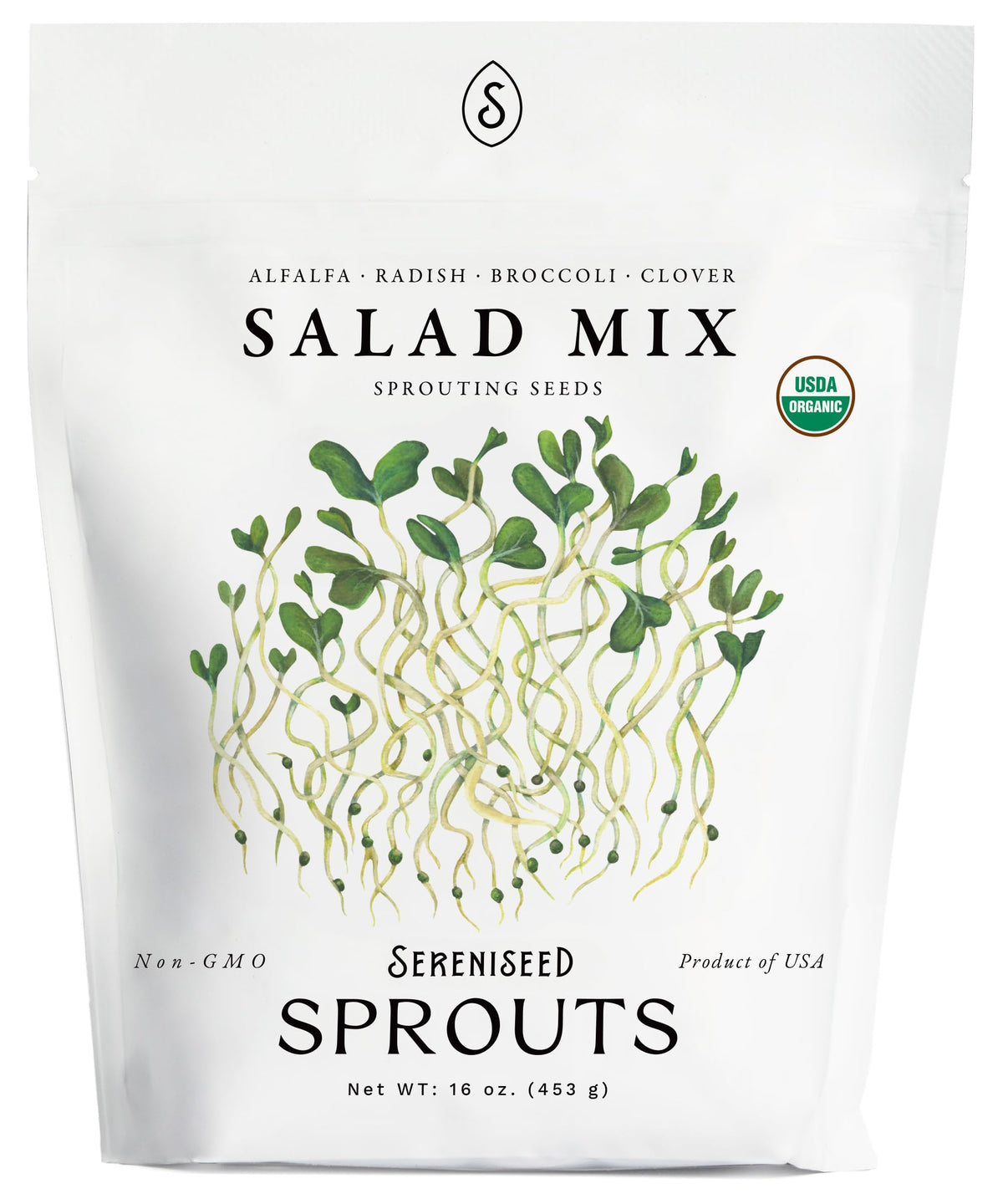 Sereniseed Organic Salad Mix Sprout Seeds 16 oz front view
