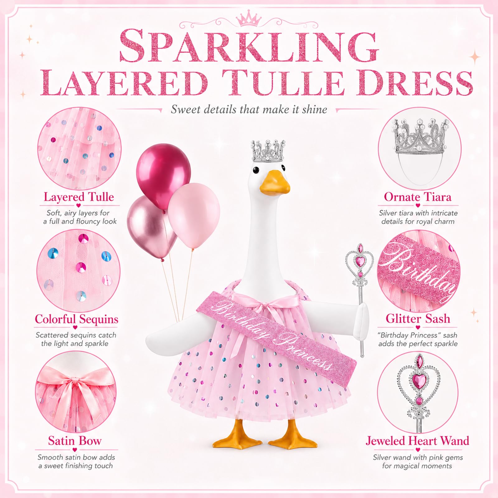 Set includes crown, magic stick, and birthday ribbon