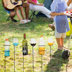 Set of 10 drink holder stakes displayed outdoors