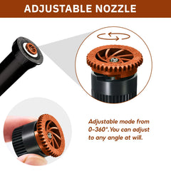 Set of 10 HolyMaji variable arc nozzles on a garden background