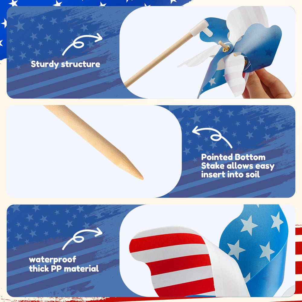 set of 12 lilLittle patriotic pinwheels ready for outdoor display