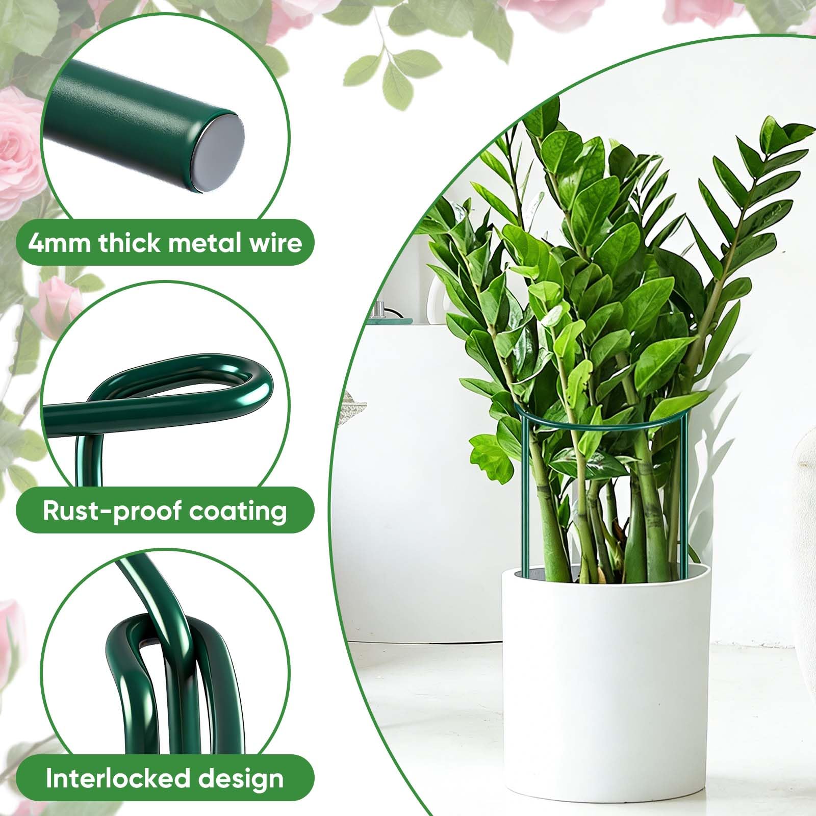 Set of 12 plant support stakes arranged in a garden