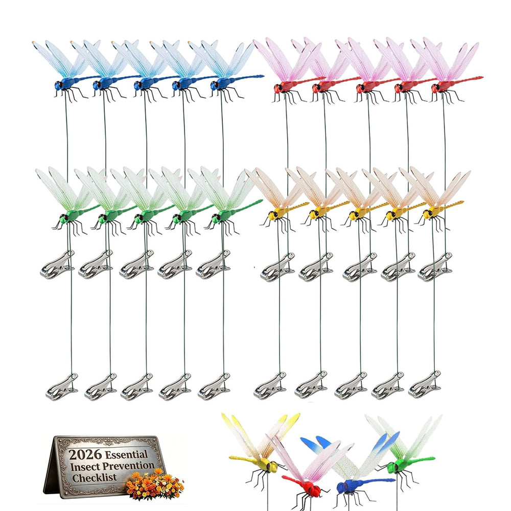 Set of 20 dragonfly clips for garden décor in assorted colours