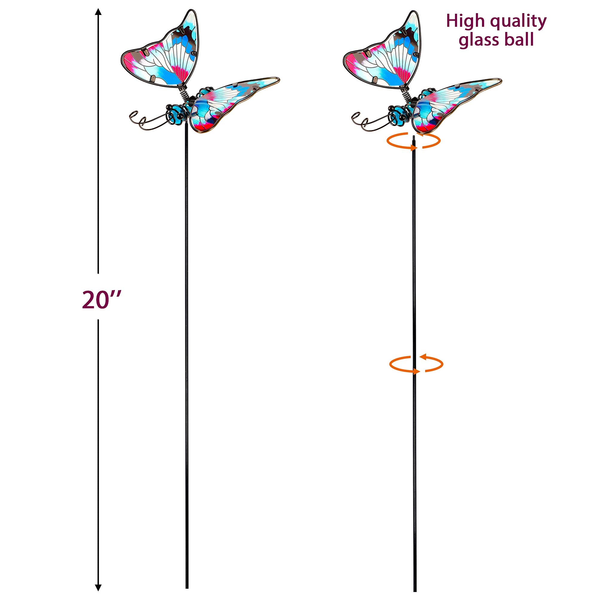 Set of 3 Juegoal butterfly garden stakes in vibrant colours