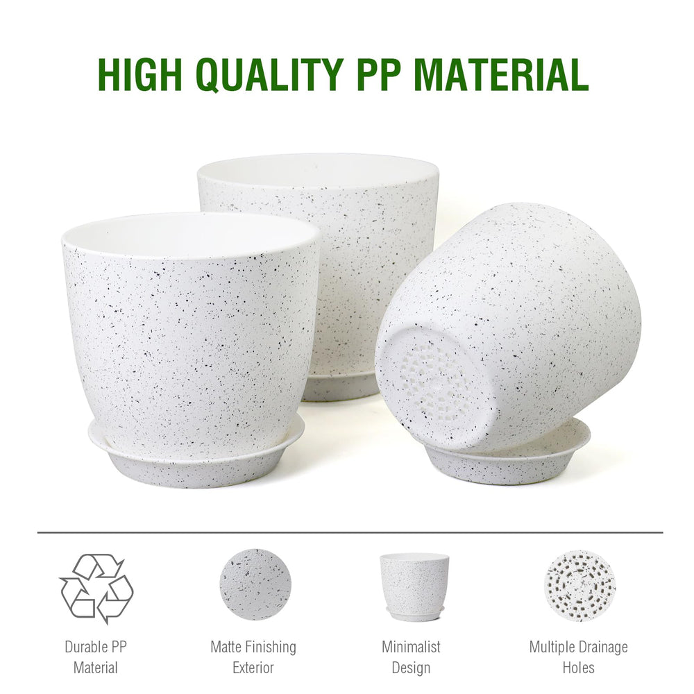 Set of 3 WSMKSZ plant pots in speckled white