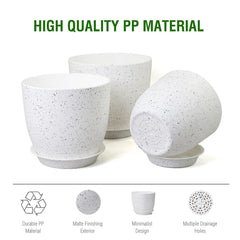 Set of 3 WSMKSZ plant pots in speckled white