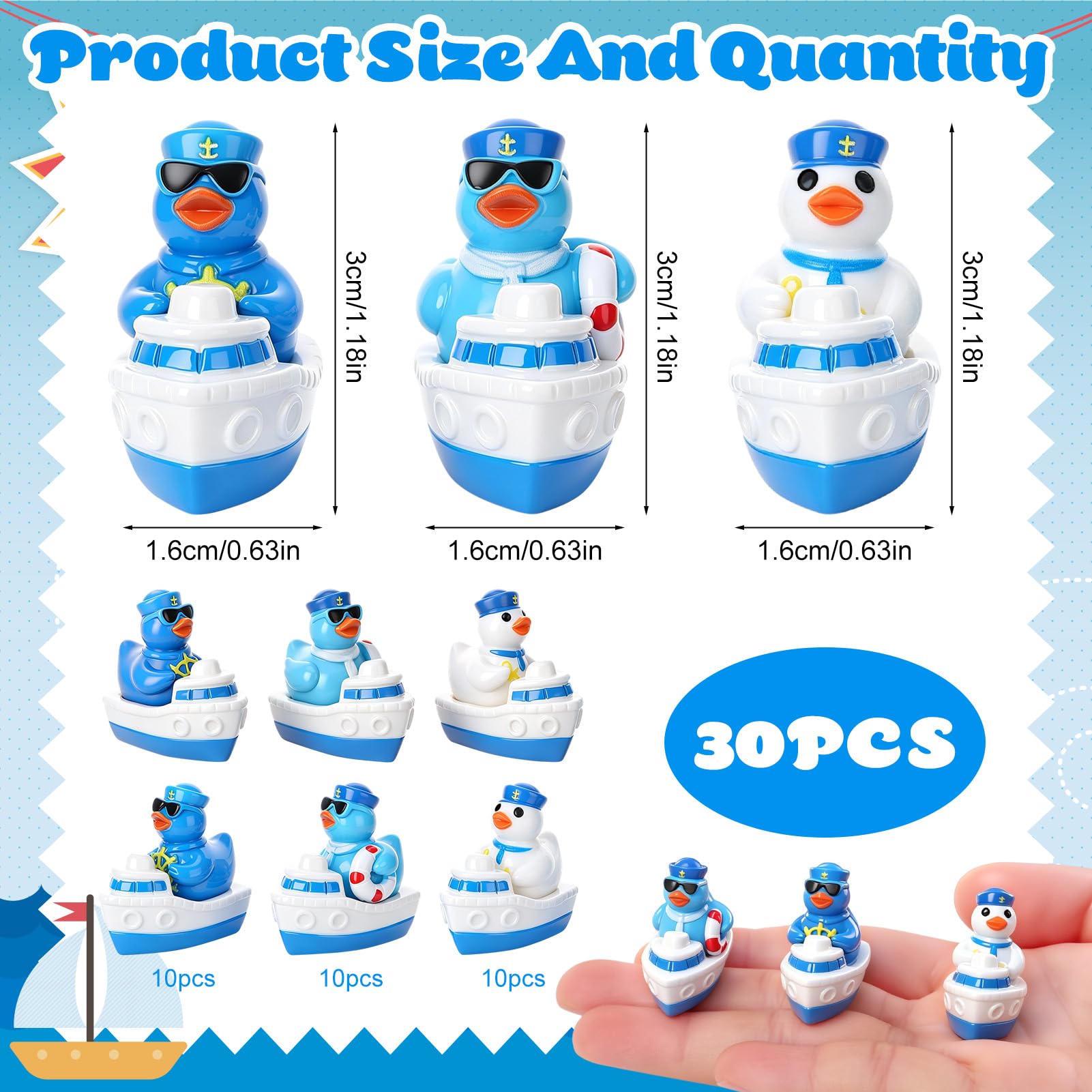 Set of 30 GGSTDDUP mini sailor cruise ducks arranged