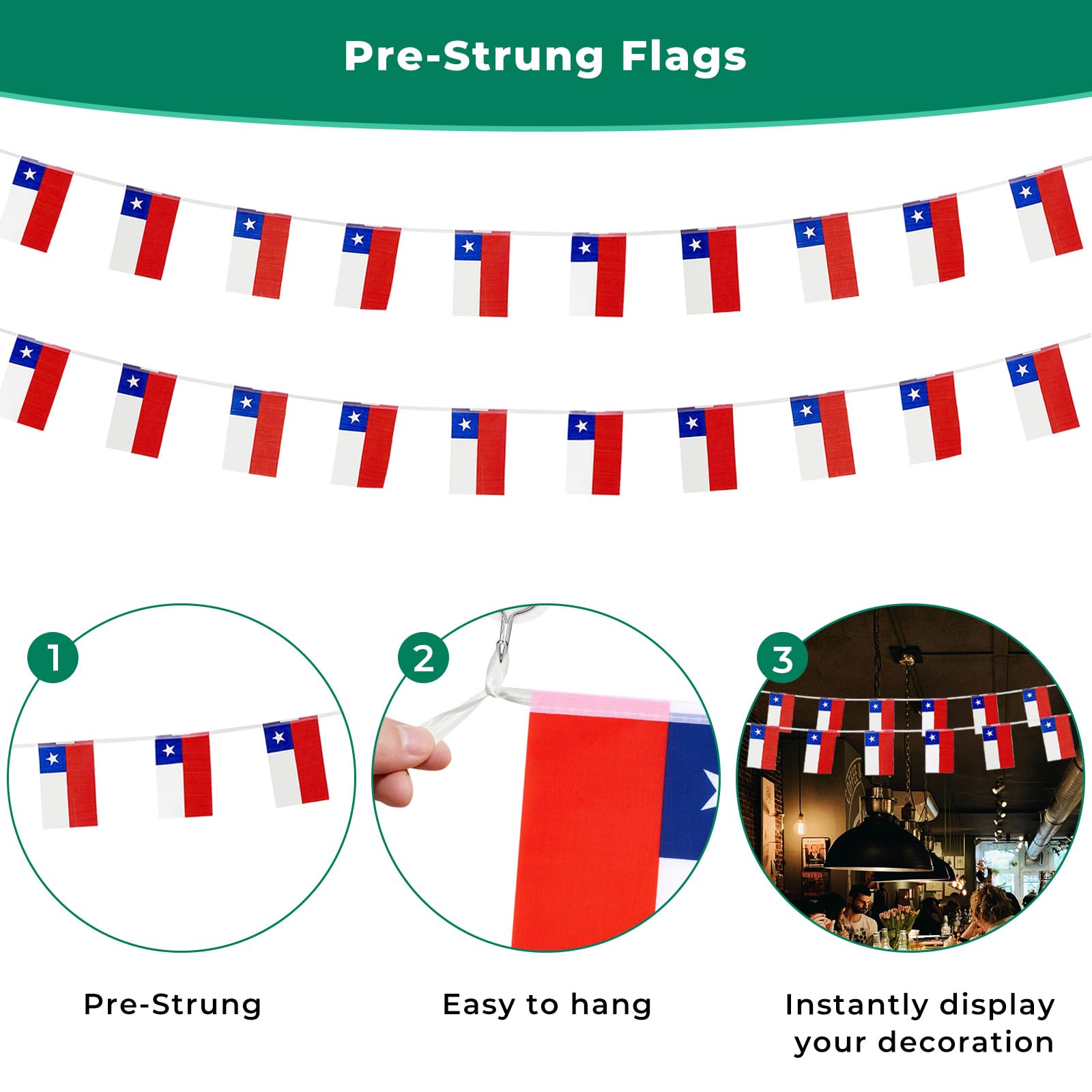 Set of 30 mini Chile flags ready for celebrations
