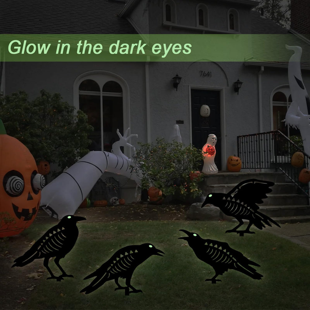 Set of 4 Hokfirm Halloween Crow Stakes in garden