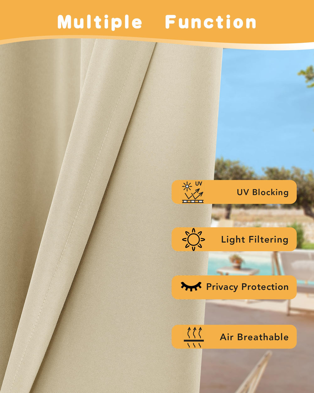 Set of 4 HolidayIdeas Outdoor Curtains in cream