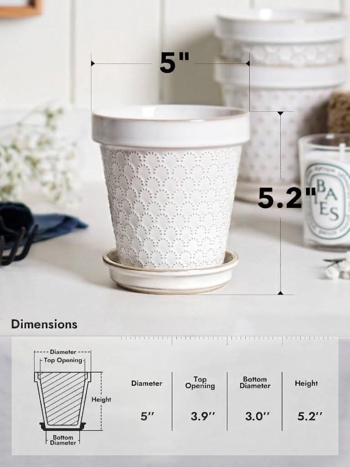 Set of 4 LE TAUCI 5 Inch Ceramic Plant Pots in Arctic White