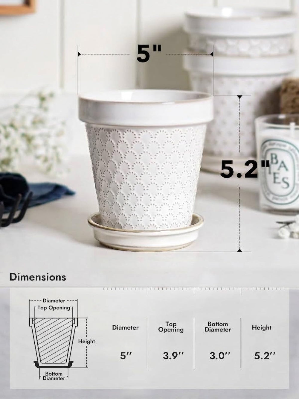 Set of 4 LE TAUCI 5 Inch Ceramic Plant Pots in Arctic White