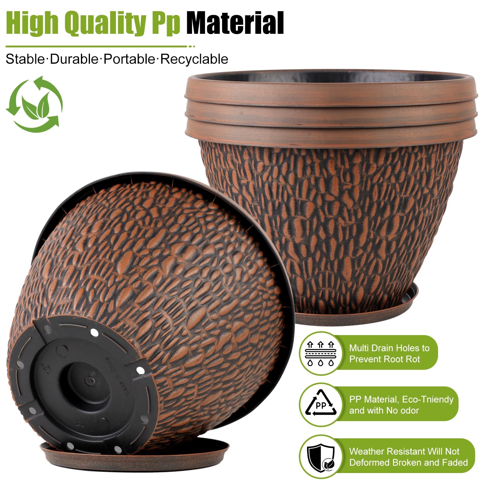 Set of 4 Nooulap 10 inch planters arranged on a patio