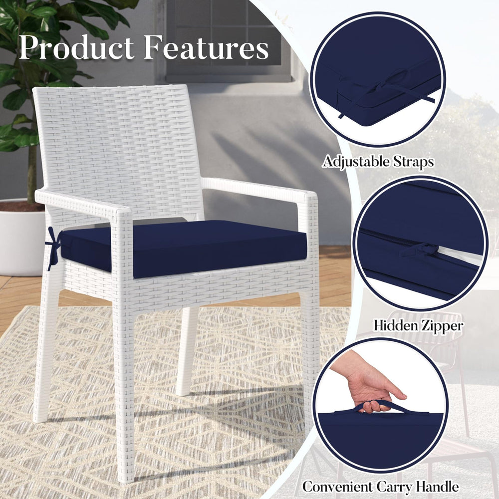 Set of 4 outdoor chair cushions on patio furniture