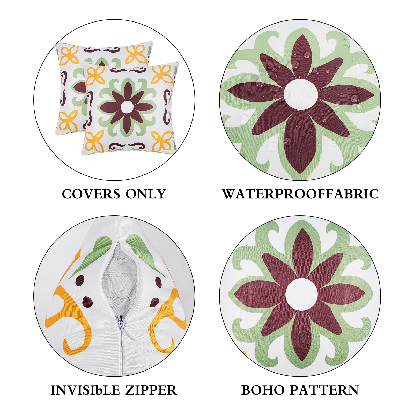Set of 4 Pyonic Outdoor Pillow Covers displayed on a patio furniture