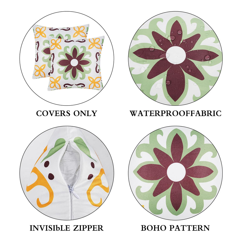 Set of 4 Pyonic Outdoor Pillow Covers displayed on a patio furniture