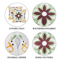 Set of 4 Pyonic Outdoor Pillow Covers displayed on a patio furniture