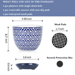 Set of 4 Selamica ceramic pots with saucers
