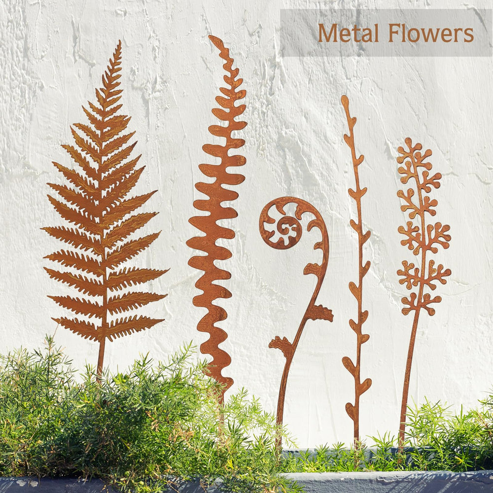Set of 5 OUUJUOZ Metal Flower Garden Stakes on display
