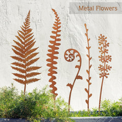 Set of 5 OUUJUOZ Metal Flower Garden Stakes on display