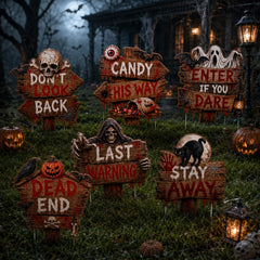 Set of 6 Halloween warning yard signs in red and brown