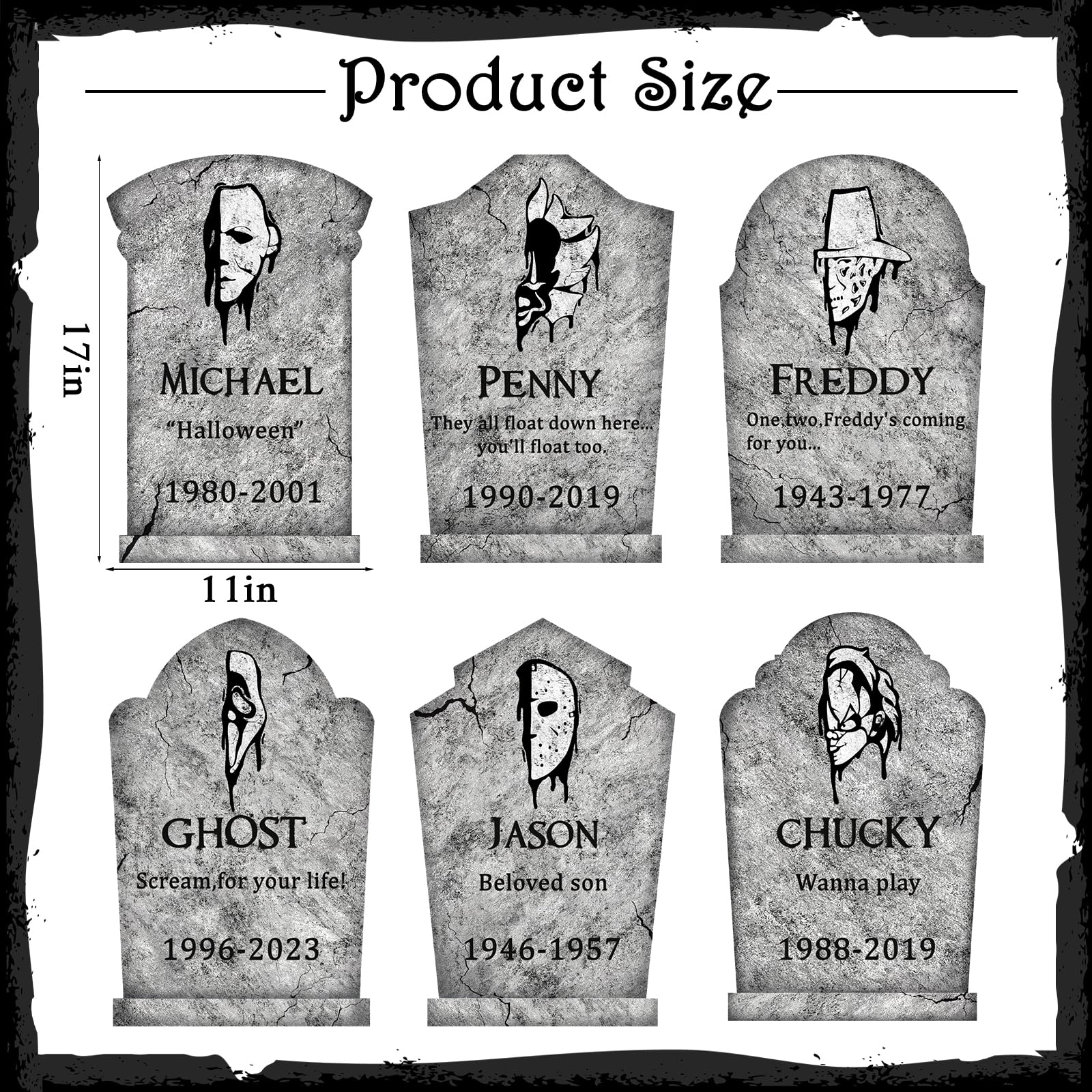 Set of 6 LimBridge Halloween tombstones displayed in a yard